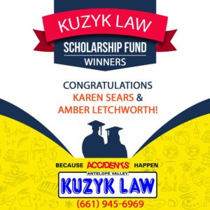 Kuzyk Personal Injury & Car Accidents Lawyers scholarship fund winners banner and logo